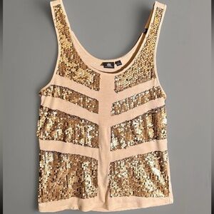Rock & Republic Gold Sequin/ Black Mesh Underlay Tank Top